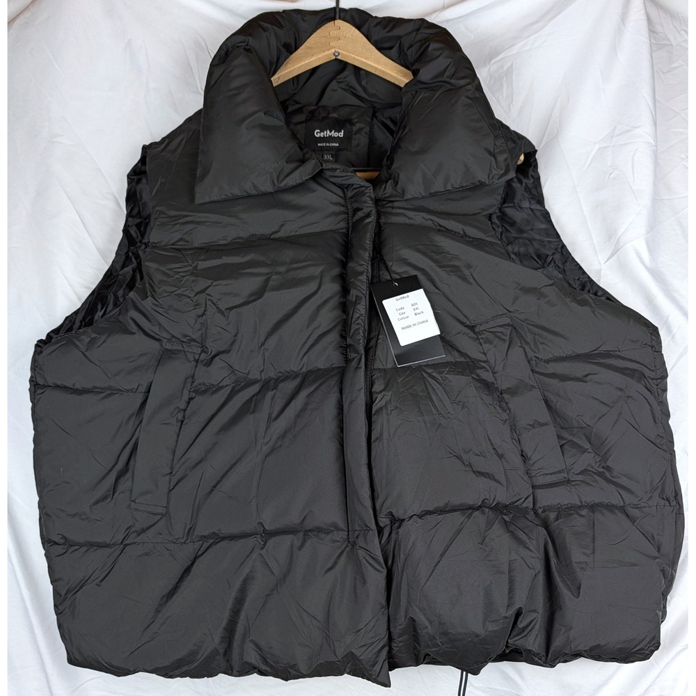 NWT Puffer Vest Black XXL Quilted Sleeveless Jacket A05 Drawstring Waist